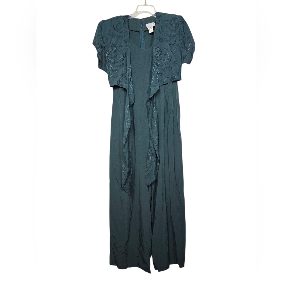 Scarlett Hunter Green Jumpsuit Overlay Front Wide Leg Evening 11-12 - Picture 3 of 10